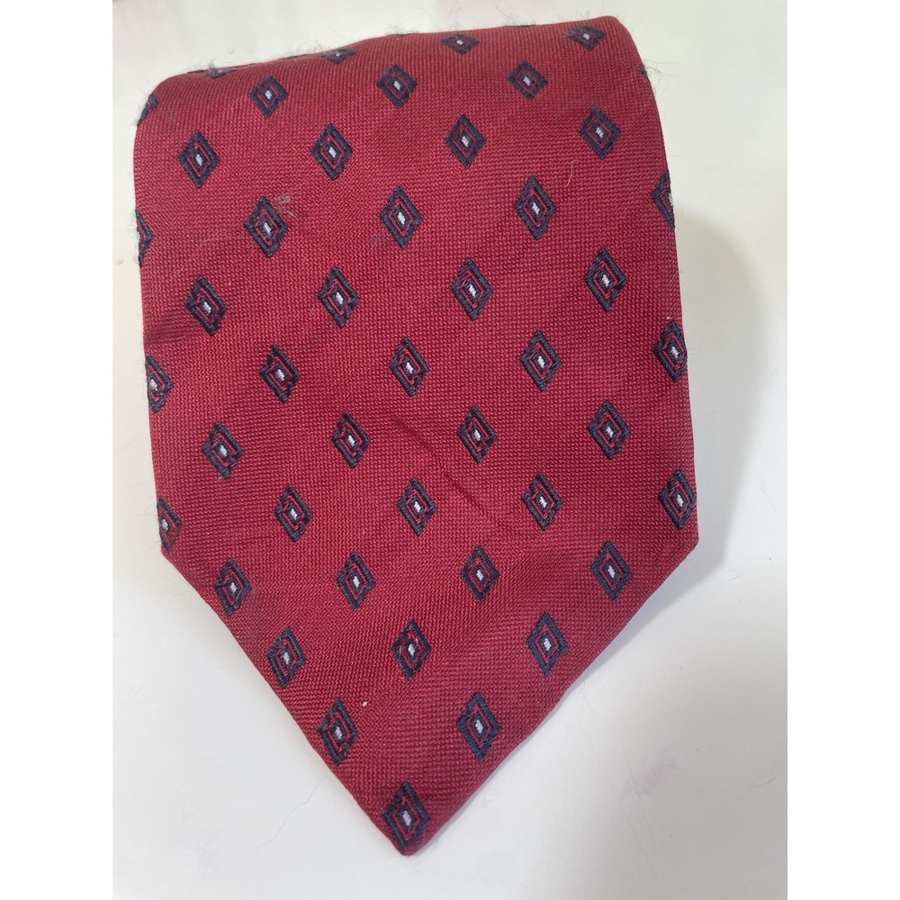 Vintage Corneliani Made In Italy Silk Tie Geometric Pattern Red Stained‎ 3.5"